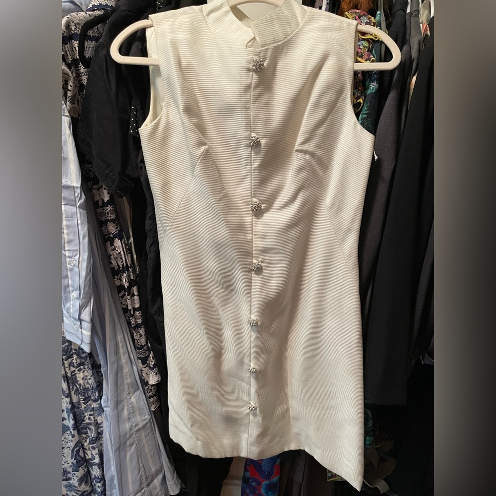 Cute vintage white dress with rhinestone buttons